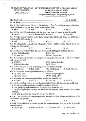 Đề thi THPT Quốc gia môn Sinh học năm 2017 - Mã đề 220
