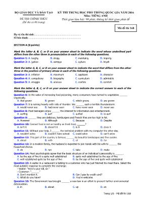 Đề thi THPT Quốc gia môn Tiếng Anh năm 2016 -