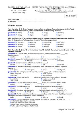 Đề thi THPT Quốc gia môn Tiếng Anh năm 2016 - Mã đề 259