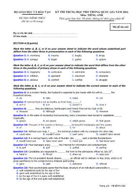 Đề thi THPT Quốc gia môn Tiếng Anh năm 2016 -