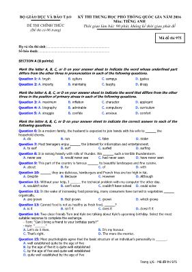 Đề thi THPT Quốc gia môn Tiếng Anh năm 2016 -