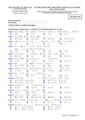Đề thi THPT Quốc gia môn Tiếng Nhật năm 2016 