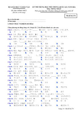 Đề thi THPT Quốc gia môn Tiếng Nhật năm 2016 