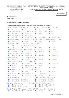 Đề thi THPT Quốc gia môn Tiếng Nhật năm 2016 