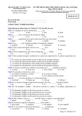Đề thi THPT Quốc gia môn Tiếng Pháp năm 2016 - Mã đề 153