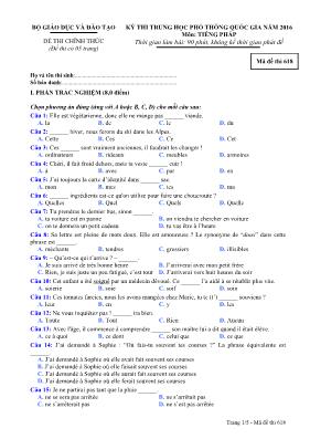 Đề thi THPT Quốc gia môn Tiếng Pháp năm 2016 