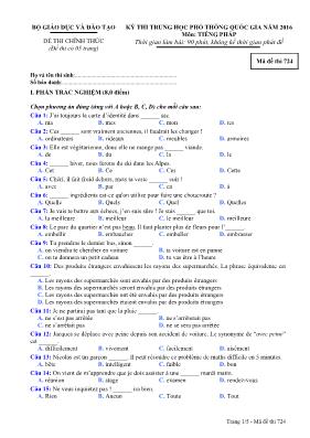 Đề thi THPT Quốc gia môn Tiếng Pháp năm 2016 - Mã đề 724
