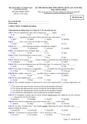 Đề thi THPT Quốc gia môn Tiếng Pháp năm 2016 