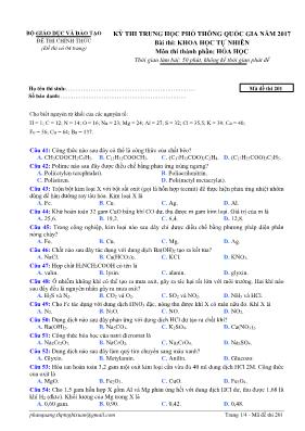 Đề thi THPT Quốc gia năm 2017 môn Hóa học - Mã đề 201