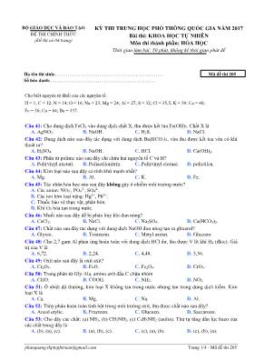 Đề thi THPT Quốc gia năm 2017 môn Hóa học - Mã đề 205