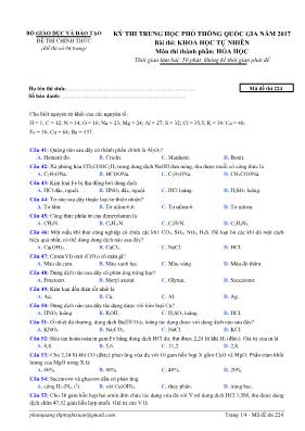 Đề thi THPT Quốc gia năm 2017 môn Hóa học - Mã đề 224