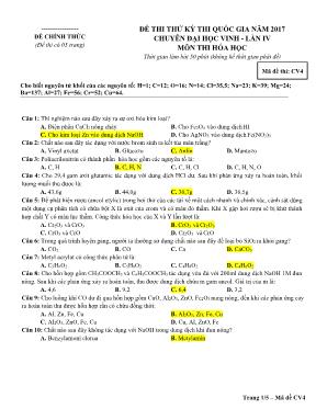 Đề thi thử cho kỳ THPT Quốc gia lần 4 môn Hóa