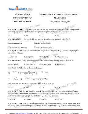 Đề thi thử Đại học lần thứ 2 môn Hóa học - Năm học 2016-2017 - Trường THPT chuyên Khoa học Tự nhiên
