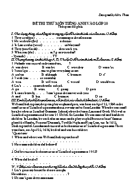Đề thi thử môn Tiếng Anh vào Lớp 10