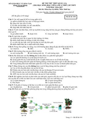 Đề thi thử THPT Quốc gia cho học sinh (học viên) môn Sinh học Lớp 12 THPT, BT THPT - Mã đề 010 - Sở GD & ĐT Ninh Bình