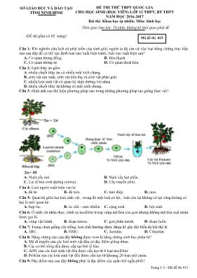 Đề thi thử THPT Quốc gia cho học sinh (học viên) môn Sinh học Lớp 12 THPT, BT THPT - Mã đề 015 - Sở GD & ĐT Ninh Bình