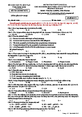 Đề thi thử THPT Quốc gia cho học sinh Lớp 12 THPT, BT THPT môn Hóa học - Mã đề 012 - Năm học 2016-2017 - Sở GD & ĐT Ninh Bình (Có đáp án)