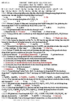 Đề thi thử THPT Quốc gia lần 1 môn Hóa học nă