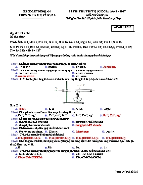 Đề thi thử THPT Quốc gia lần 1 môn Hóa học năm 2017 - Mã đề 010 - Trường THPT Quỳ Hợp 2