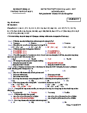 Đề thi thử THPT Quốc gia lần 1 môn Hóa học năm 2017 - Mã đề 019 - Trường THPT Quỳ Hợp 2