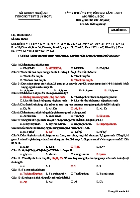 Đề thi thử THPT Quốc gia lần 1 môn Hóa học nă