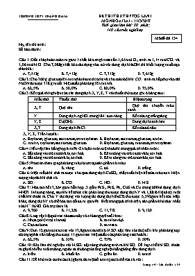 Đề thi thử THPT Quốc gia lần 1 môn Hóa học nă
