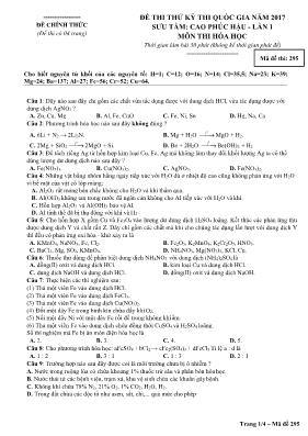 Đề thi thử THPT Quốc gia lần 1 môn Hóa học năm 2017 - Mã đề 295