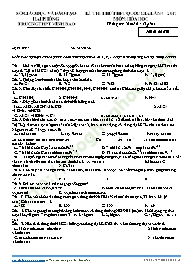 Đề thi thử THPT Quốc gia lần 4 môn Hóa học năm 2017 - Mã đề 678 - Truờng THPT Vĩnh Bảo