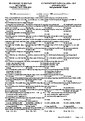Đề thi thử THPT Quốc gia lần 4 môn Hóa học năm 2017 - Mã đề 672 - Trường THPT Vĩnh Bảo