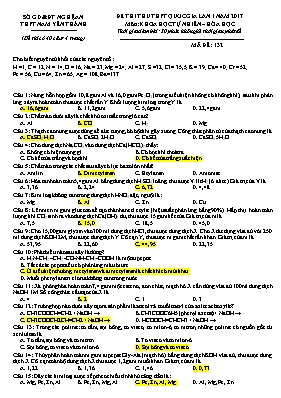 Đề thi thử THPT Quốc gia lần I môn Hóa học năm 2017 - Mã đề 132 - Trường THPT Nam Yên Thành