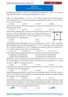 Đề thi thử THPT Quốc gia môn Hóa học - Đề số 01 - Đỗ Ngọc Hà