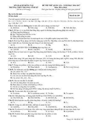Đề thi thử THPT Quốc gia môn Hóa học - Mã đề 209 - Năm học 2016-2017 - Trường THPT Trương Vĩnh Ký