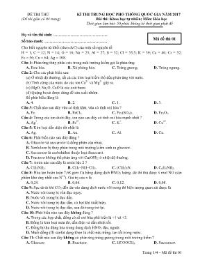 Đề thi thử THPT Quốc gia môn Hóa học năm 2017 - Mã đề 01 (Có đáp án)