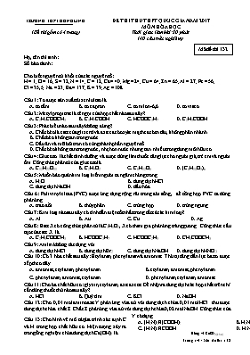 Đề thi thử THPT Quốc gia môn Hóa học năm 2017