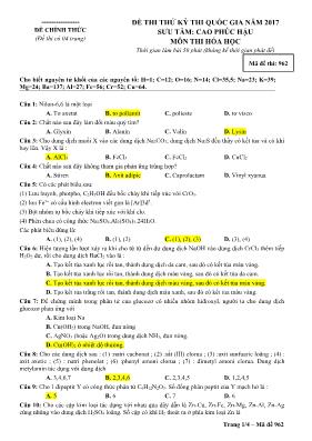 Đề thi thử THPT Quốc gia môn Hóa học năm 2017 - Mã đề 962 - Cao Phúc Hậu
