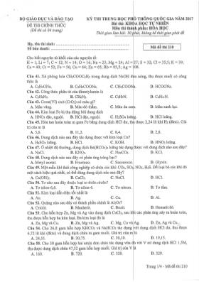 Đề thi Trung học phổ thông Quốc gia môn Hóa h