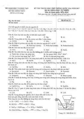 Đề thi Trung học phổ thông Quốc gia môn Hóa h