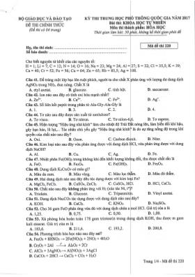 Đề thi Trung học phổ thông Quốc gia môn Hóa h