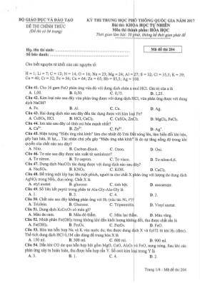 Đề thi Trung học phổ thông Quốc gia môn Hóa h