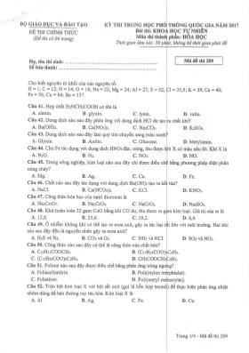 Đề thi Trung học phổ thông Quốc gia môn Hóa h