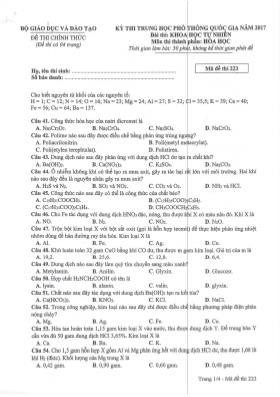 Đề thi Trung học phổ thông Quốc gia môn Hóa h