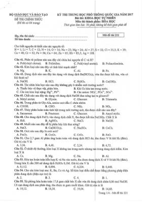 Đề thi Trung học phổ thông Quốc gia môn Hóa h