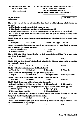 Đề thi Trung học phổ thông Quốc gia môn Sinh học năm 2017 - Mã đề 210