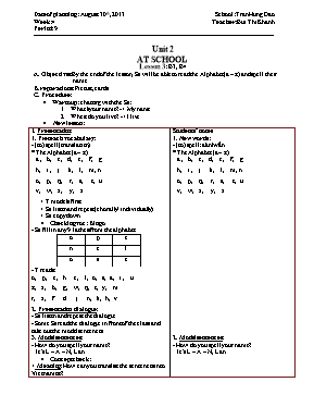 Giáo án Tiếng Anh Lớp 6 - Unit 2: At school -