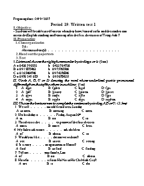 Giáo án Tiếng Anh Lớp 7 - Period 19: Written 