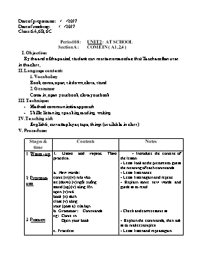 Giáo án Tiếng Anh Lớp 8 - Unit 2: At school -