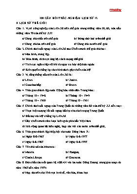 100 Câu hỏi trắc nghiệm Lịch sử Khối 12