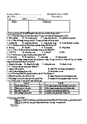 2 Đề kiểm tra 1 tiết học kỳ II môn Địa lý Lớp