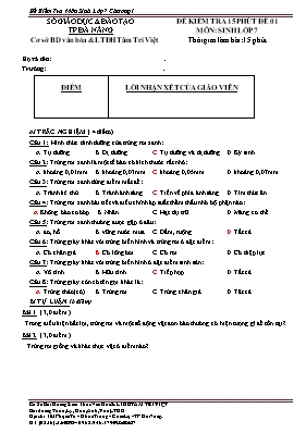 2 Đề kiểm tra 15 phút môn Sinh học Lớp 7 - Cơ