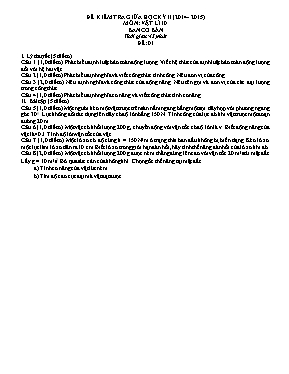 2 Đề kiểm tra giữa học kỳ II môn Vật lý Lớp 10 - Năm học 2014-2015